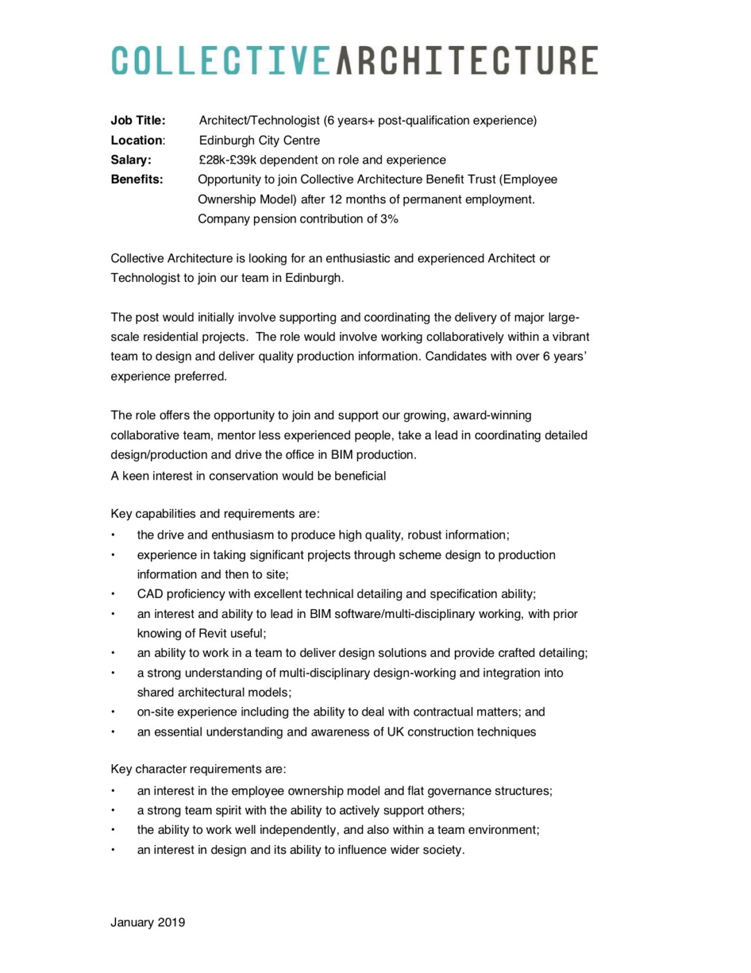 2019 Architect Technologist 6Yrs Advert Nick