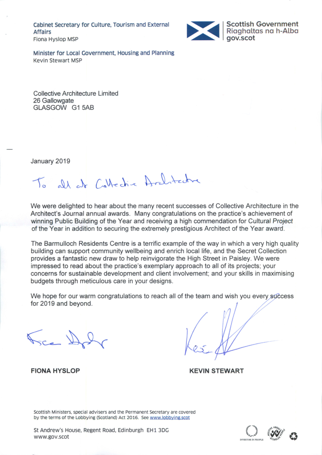 Scottish Gov Letter